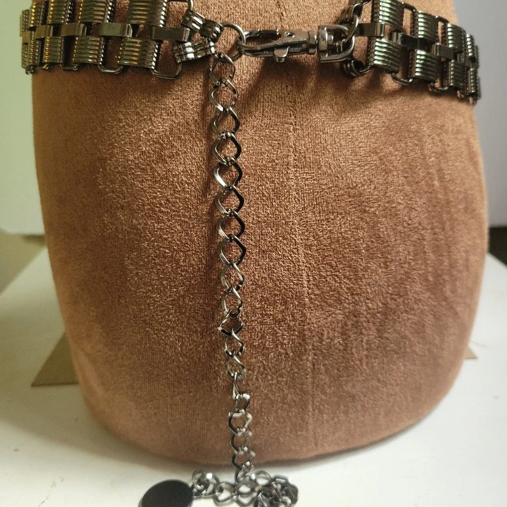 Vintage Gunmetal Tone Metal Link Chain Belt Grunge Adjustable 28